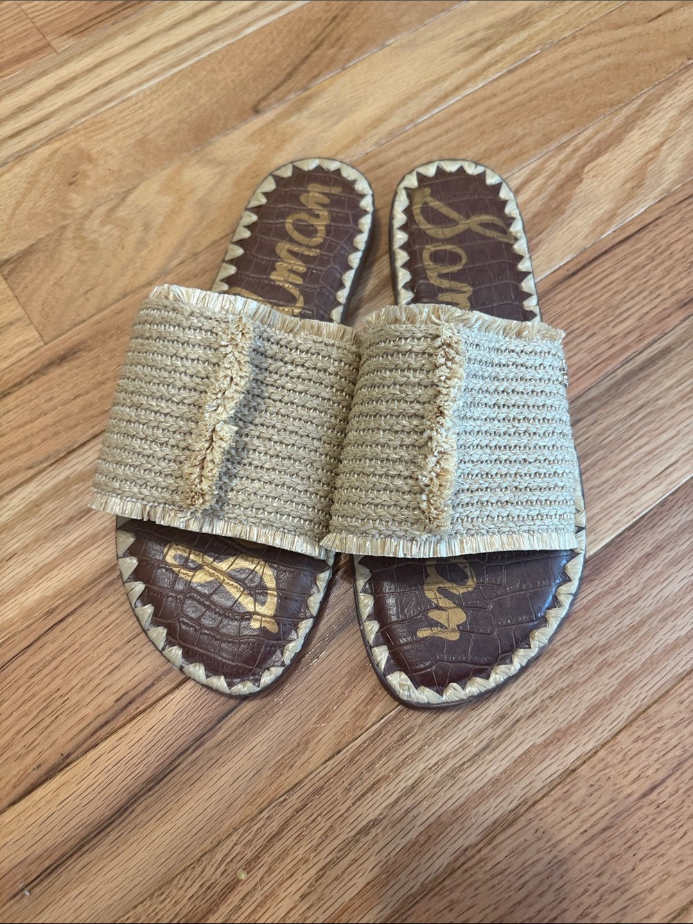 Sam Edelman Glenda Raffia Slide Sandals in Natural NWOB